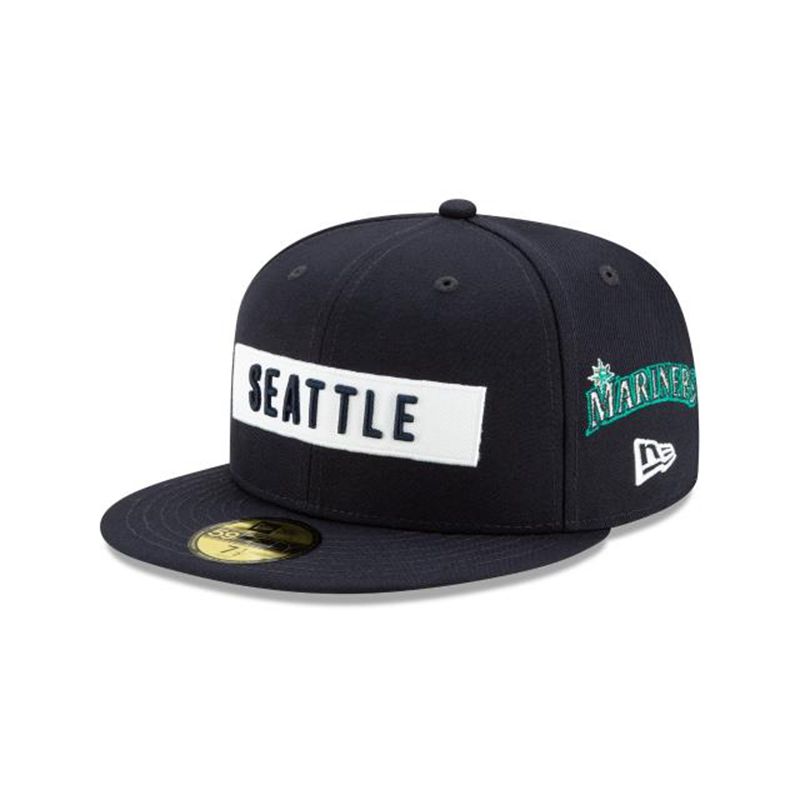 MLB Seattle Mariners Boxed Wordmark 59Fifty Fitted (MYF1480) - Blue New Era Caps